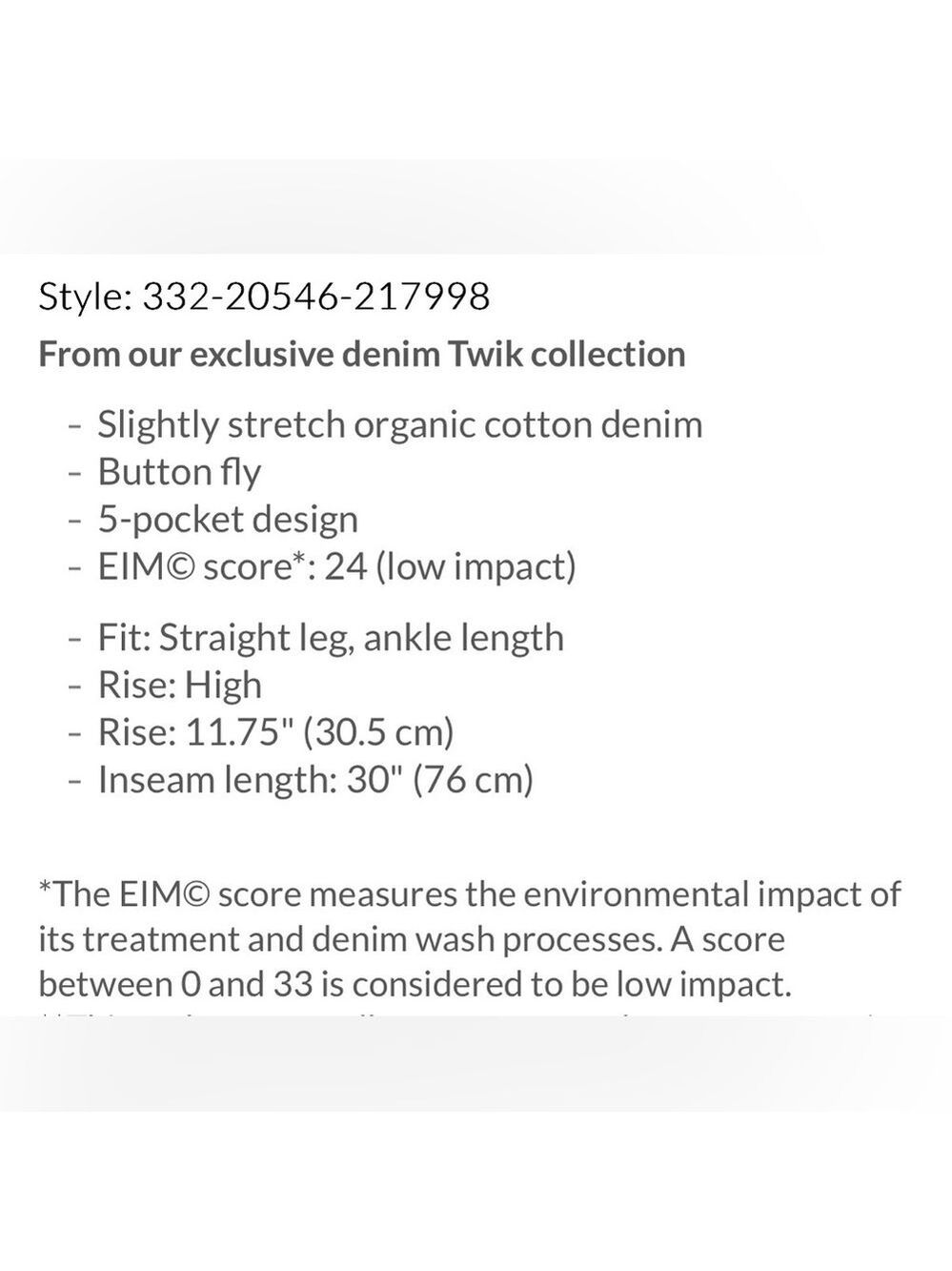 NWT! Twik Soul High Rise Straight Leg Size 28 Jeans Organic Cotton - Picture 11 of 12